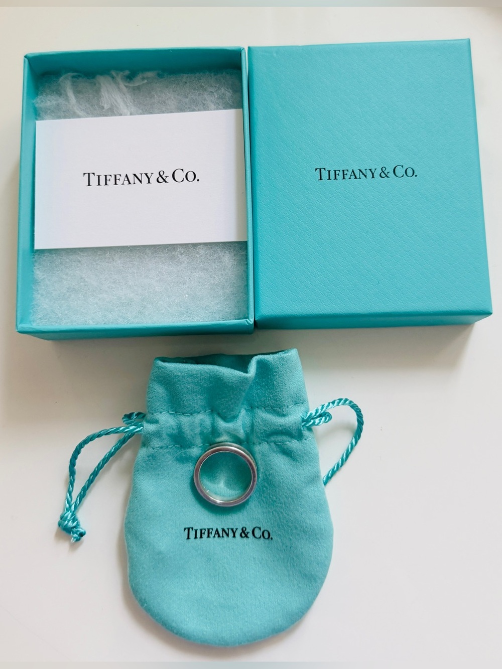 Tiffany & Co. 1837 Silver Band with Signature Tiffany Blue Box & Pouch